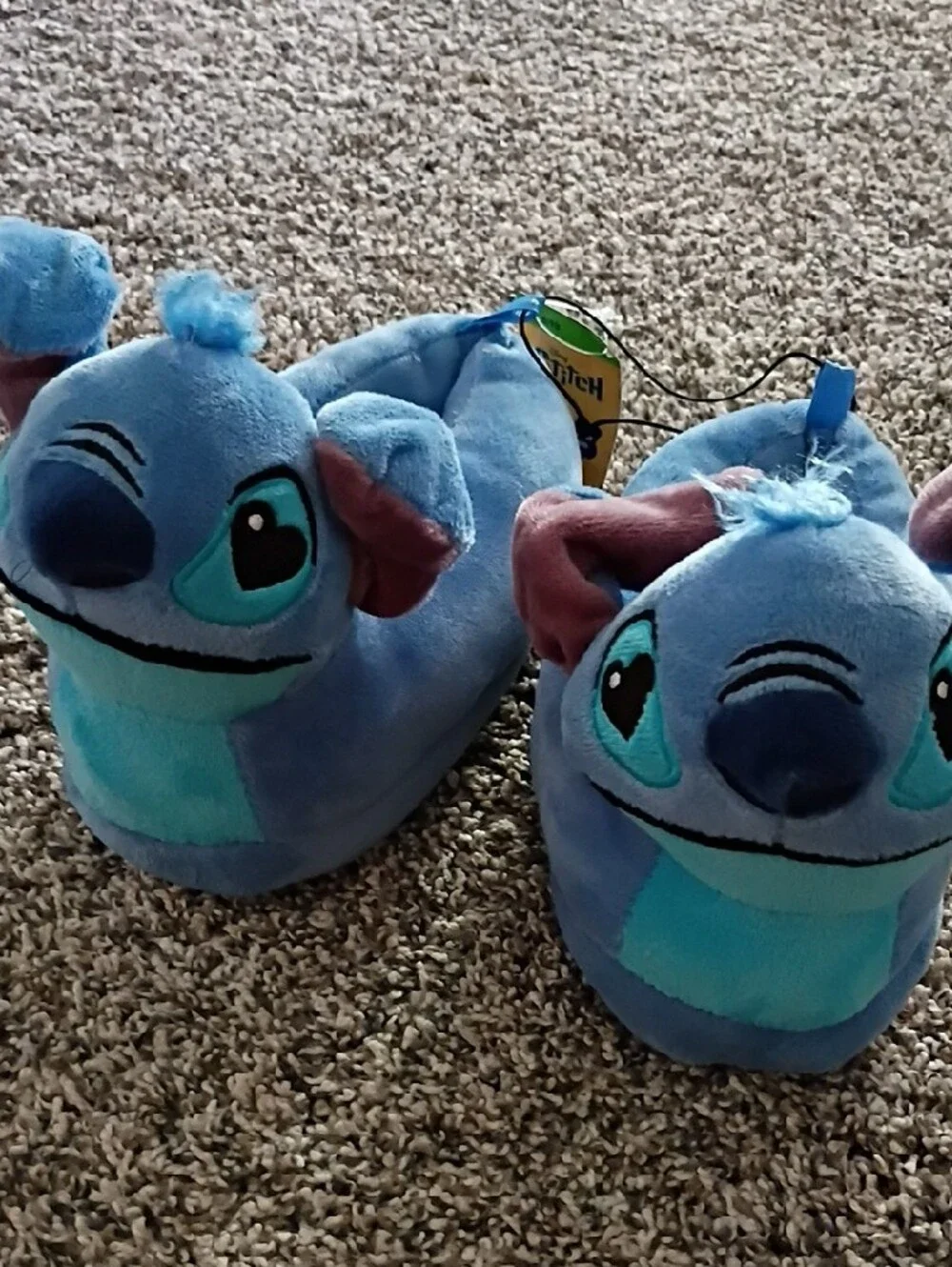 Disney Blue Stitch Plush Kids Slippers with Pink Ear Detail